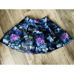 Womens Dear Moon Full Pleated Party Mini Skirt Floral Sheer Blue Purple Size 9
